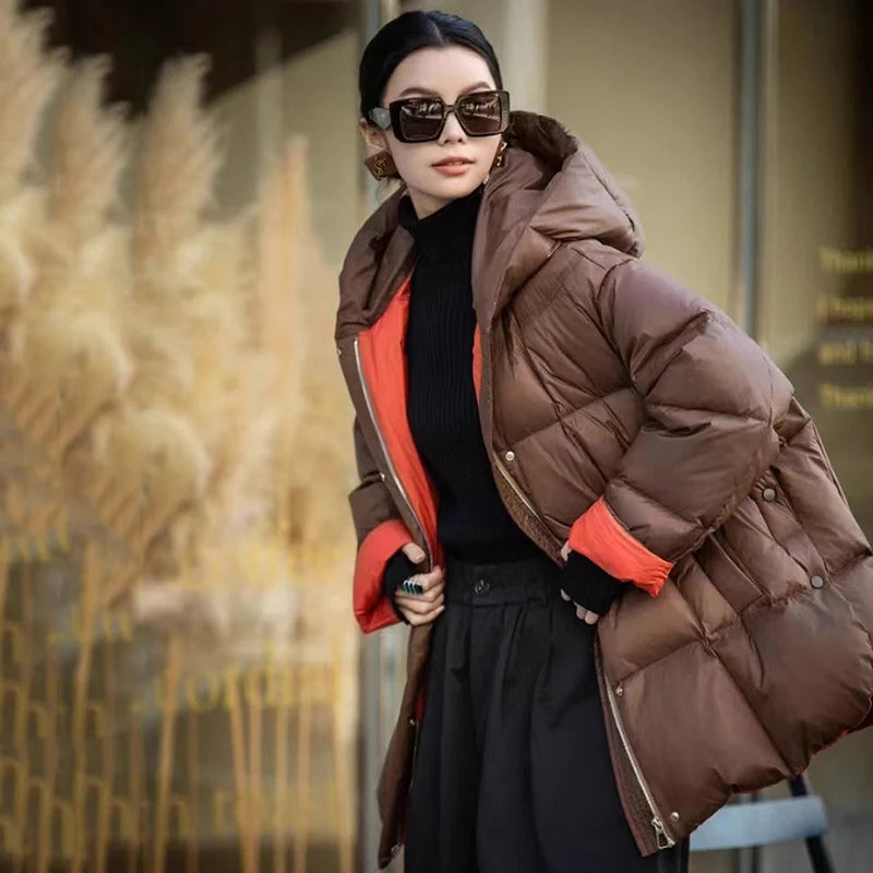 Oversized Down Jacket – 90% Duck Down Hooded Long