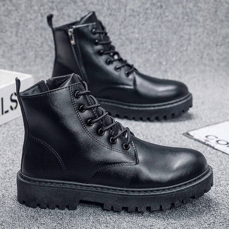Men's Ankle Boots - Buckle Strap Round Toe Non-Slip Work Motorcycle Boots