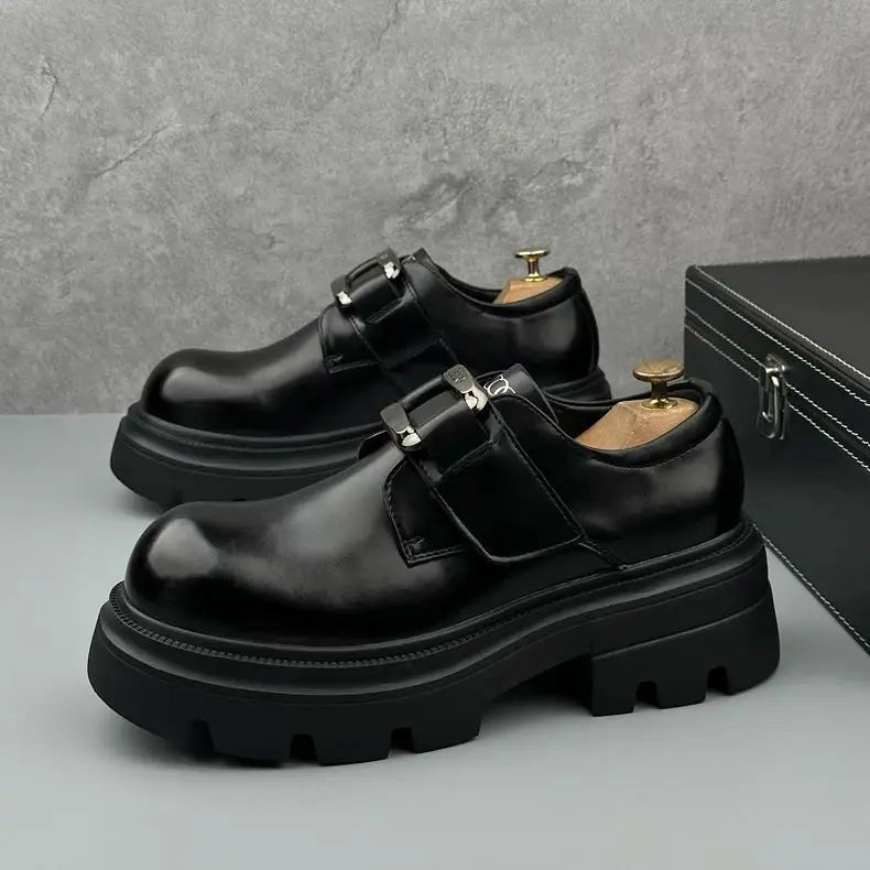 COMMUTE KING - Men's Platform Height-Increase Derby Shoes - Waterproof Pigskin Leather Round Toe Business Shoes
