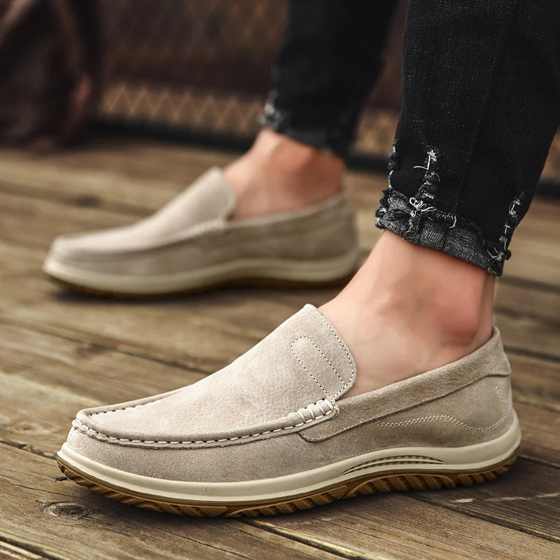 MOCCASIN DRIVE - Men's Genuine Leather Slip-On Loafers - Hand-Stitched Non-Slip Driving & Walking Shoes