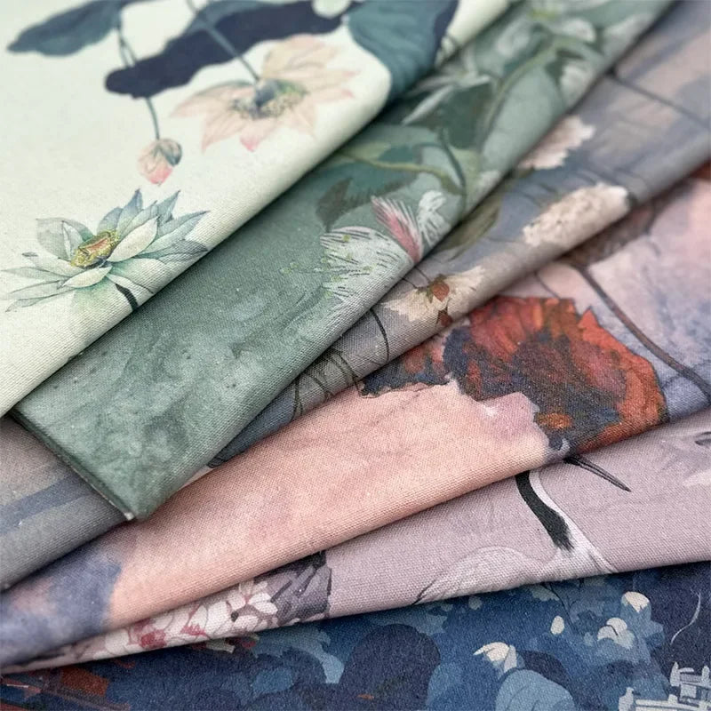 0.5m/1m/2m Encrypted Cotton Linen Retro Chinese Ink Style Fabric for Decorative Cloth, Tablecloths, Curtains, Handmade DIY Fabric