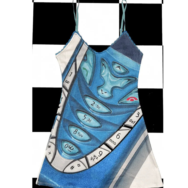 Y2K Cat Print Dress European American Summer Retro Pink Pure Desire Suspender
