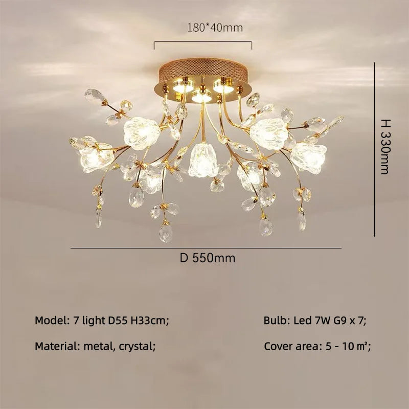 European K9 Crystal Ceiling Light – Gold, D55–90cm + Wall Lamp