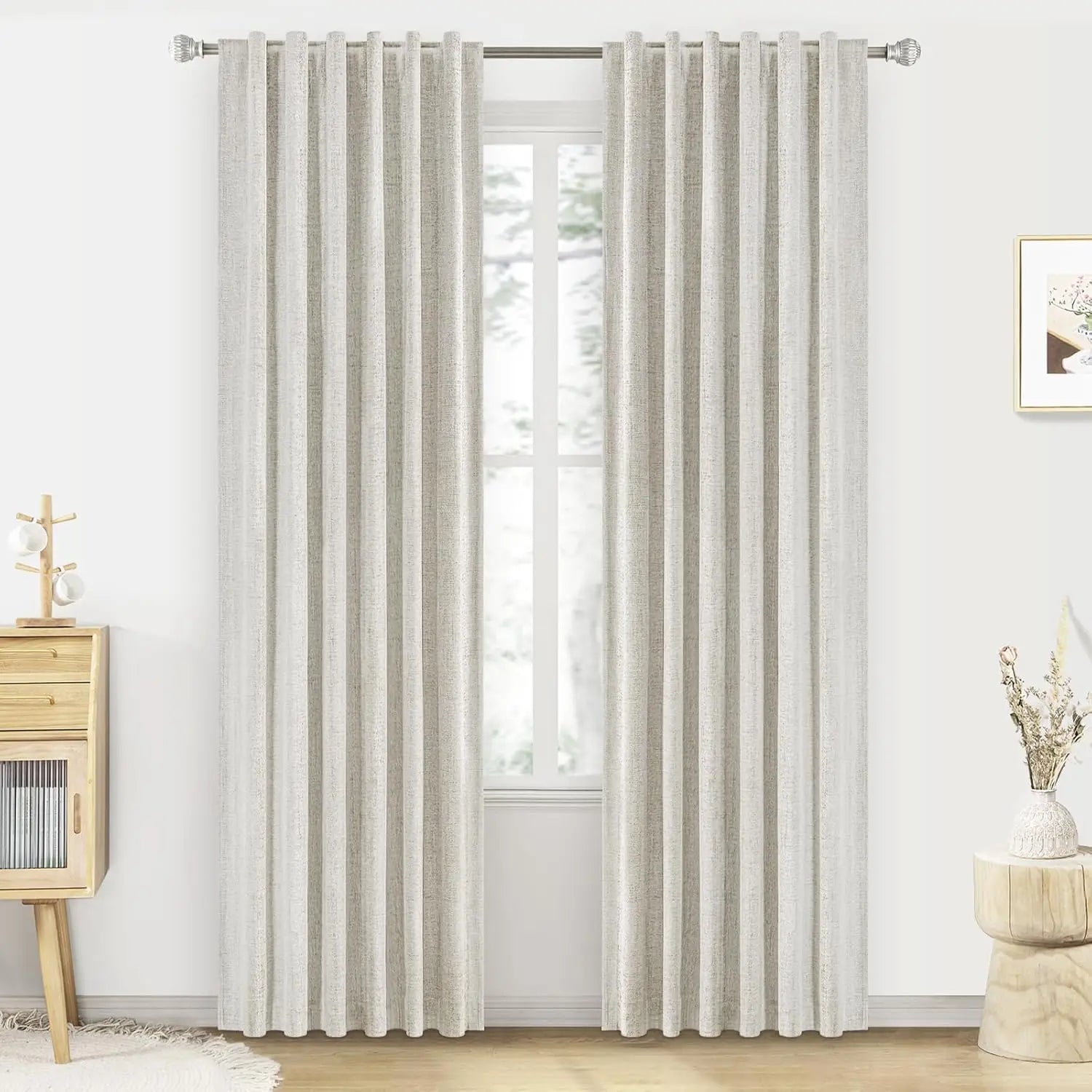 LINEN BLACKOUT CURTAINS - Full Light Block, Tab Top - Dark Quiet Rooms