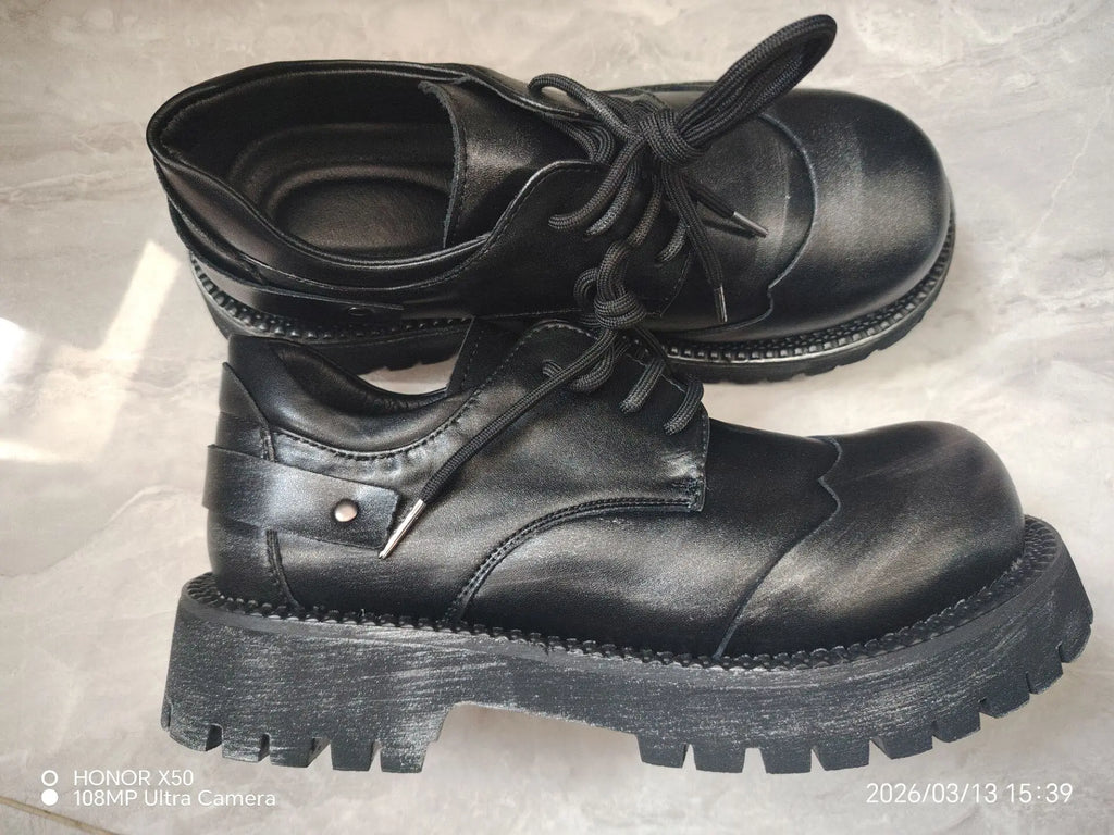 STAR DERBY - Men's British Style Cowhide Platform Derby Shoes - Wedge Heel Waterproof Lace-Up Dress Shoes