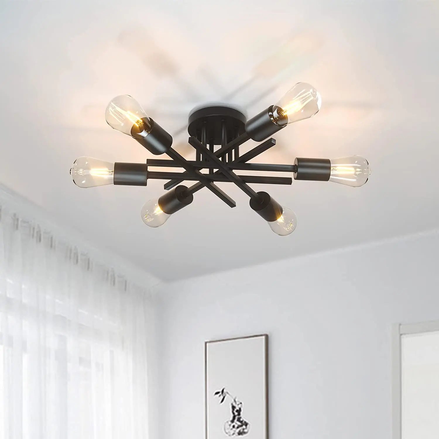 Sputnik Ceiling Chandelier – Black/Gold, 2/4/6 Heads