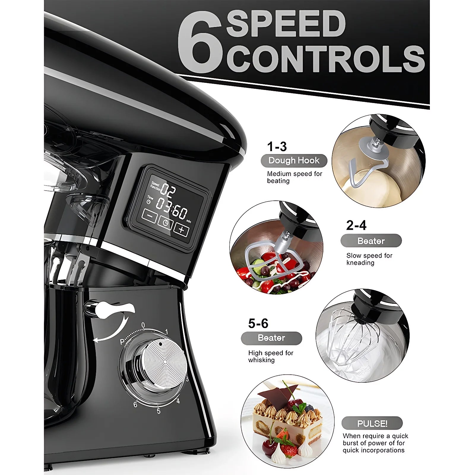 1500W Stand Mixer 6.5L - 6-Speed Kitchen Food Mixer LED