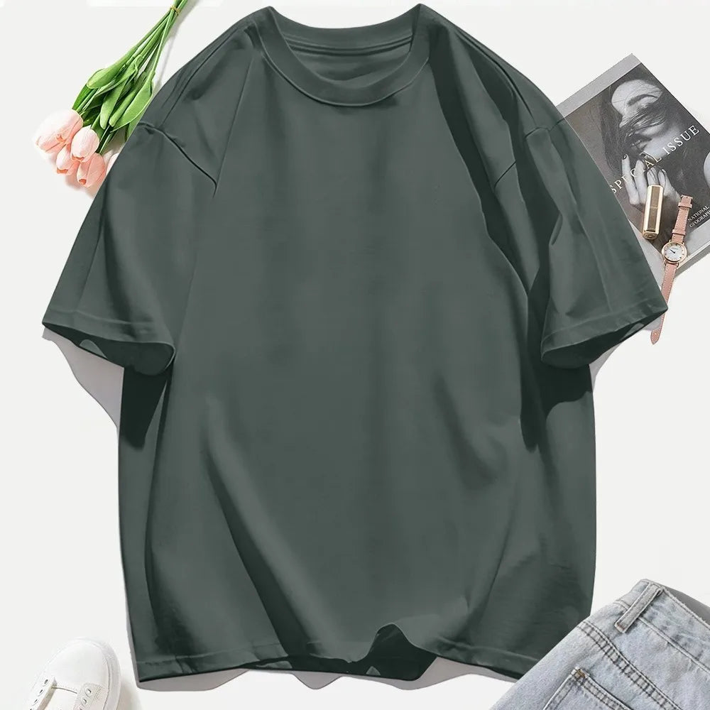 Woman 100% Cotton T Shirts Solid Color Casual T-Shirt O-Neck Summer Tops For Women Fashion Oversized Female Sportswear