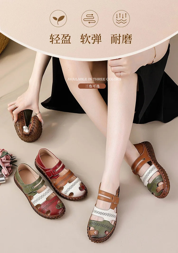New patches gladiator sandals women's handmade bohemian shoes big size 43 woman real leather sandal ladies patchwork strap flats