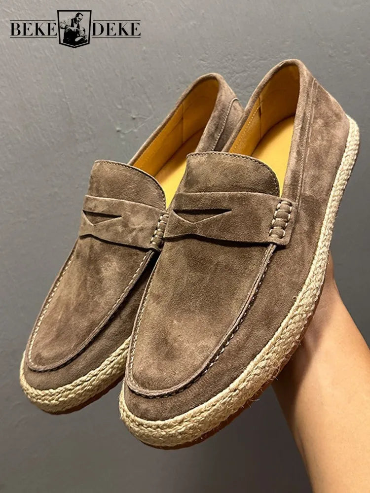 SUEDE WEAVE - Men's Cow Suede Leather Loafers - Vintage Moccasin Driving Shoes