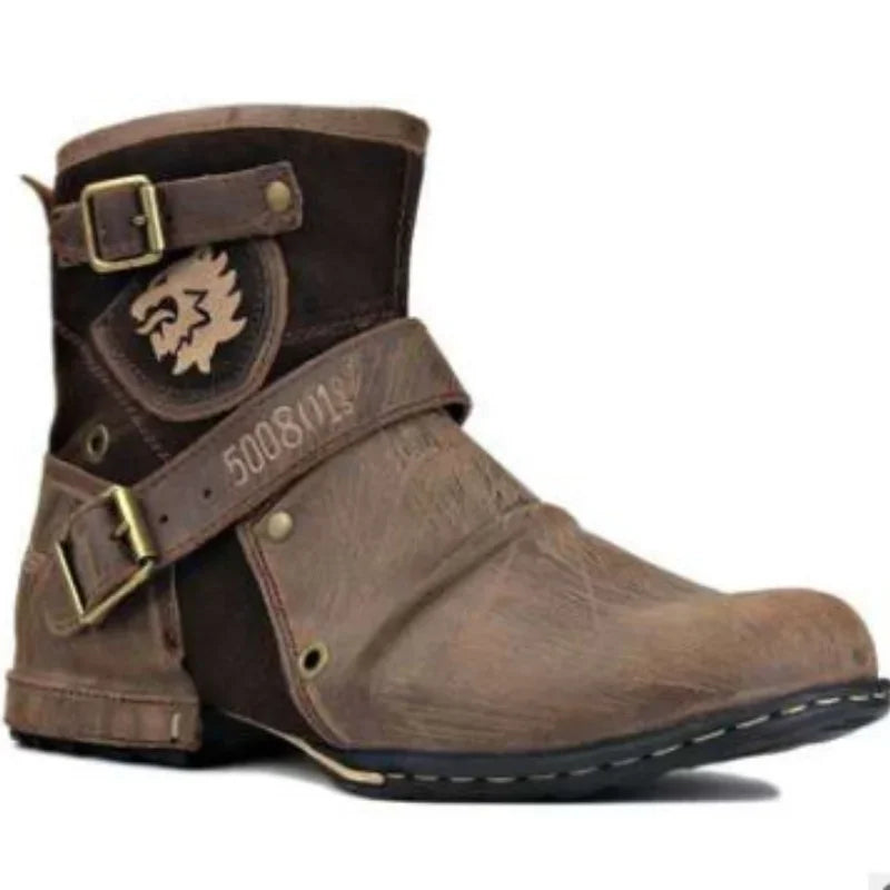 ETHNIC EDGE - Men's Retro Ankle Boots - Buckle Strap, Plush Lining, Plus Size EU 39–48
