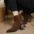 Faux Suede Boots – Round Toe Low Heel Back Zip Flannel Lined
