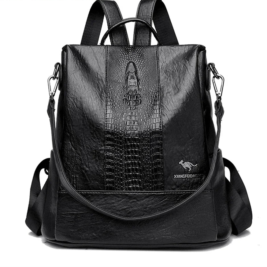 Crocodile Embossed Leather Backpack