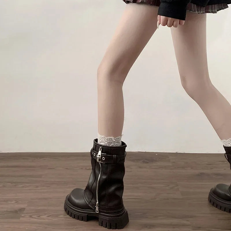 Plush-Lined Platform Mid-Calf Boots – Square Heel
