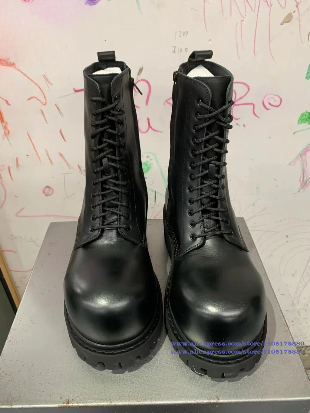 IRONSIDE - Men's Motorcycle Boots - Lace-Up & Side Zipper, Thick Sole, High Top