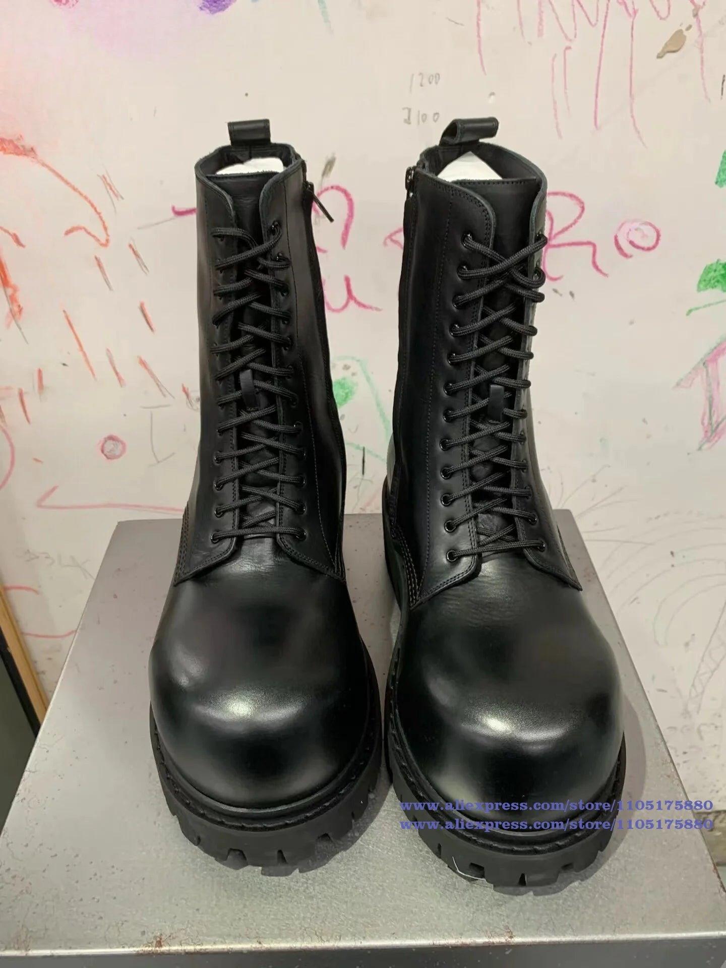 IRONSIDE - Men's Motorcycle Boots - Lace-Up & Side Zipper, Thick Sole, High Top