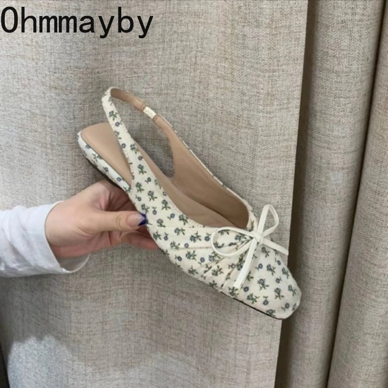 Summer Polka Dot Butterfly-knot Women Sandals Comfort Slip On Slingbacks Mules Shoes Ladies Dress Street Style Low Heel Shoes