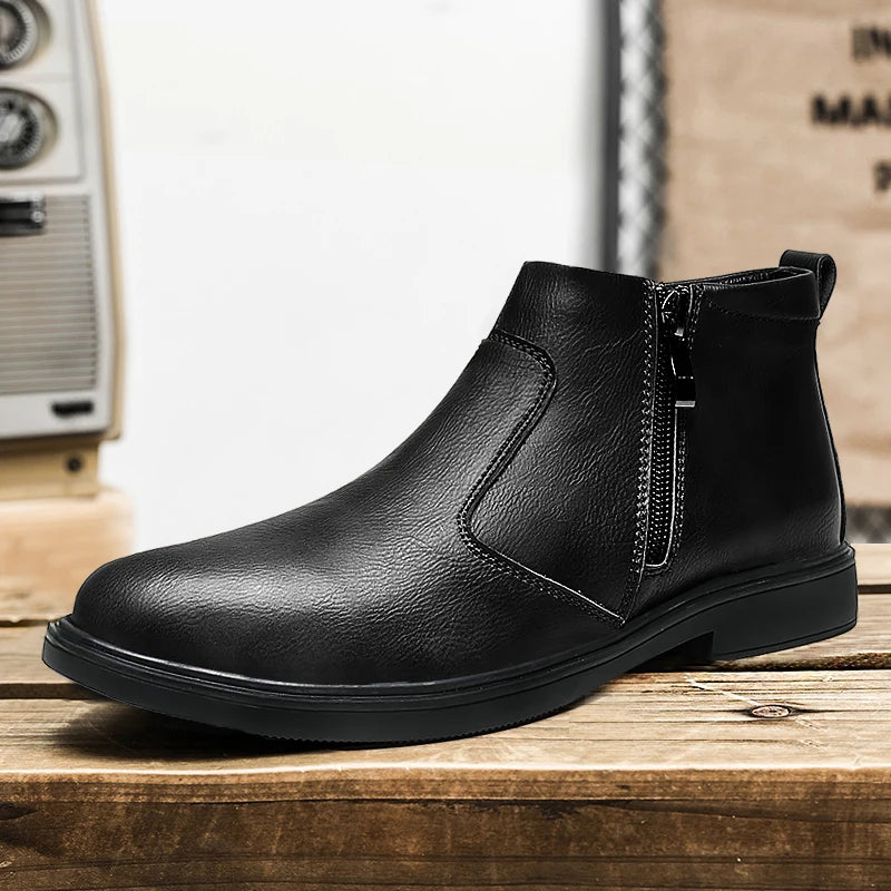 UPTOWN ZIP - Men's High-Top Leather Chelsea Boots - Side Zipper, Business Casual