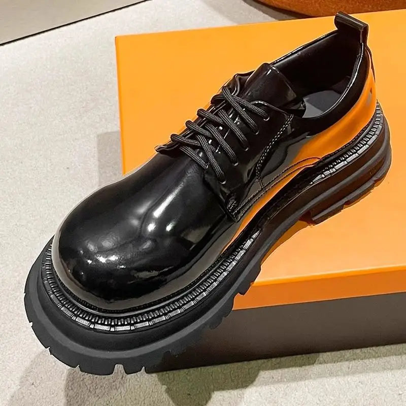 RISE UP - Men's Hidden Height-Increase Derby Shoes - Waterproof Cowhide Leather Lace-Up Business Shoes