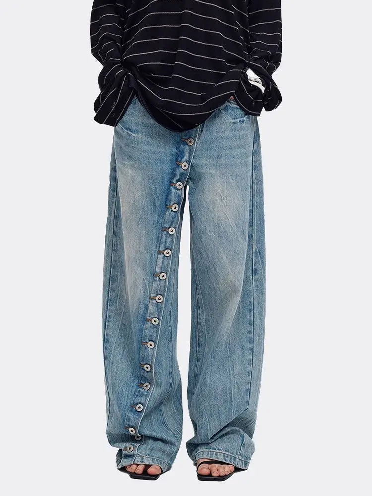 High Waist Wide Leg Jeans - Retro Print