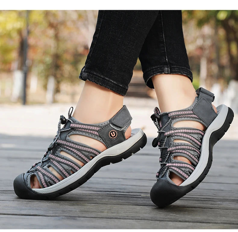Summer Genuine Leather Women's Sandals Comfortable Sandals 2025 New Designer Sneakers Lightweight Outdoor Women Beach Sandals