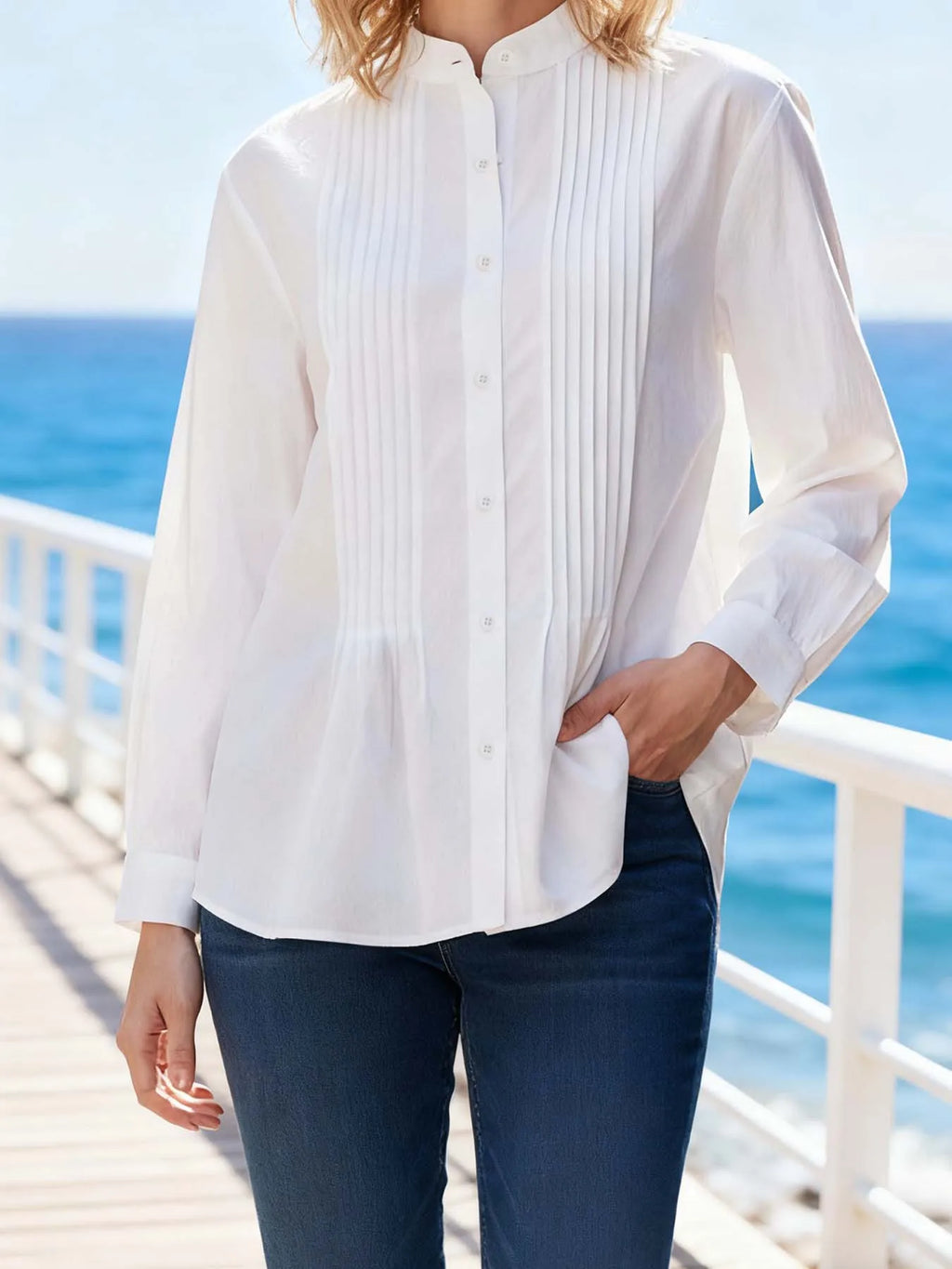 PLEATED COTTON SHIRT - 100% Cotton, Loose Fit - Clean Everyday