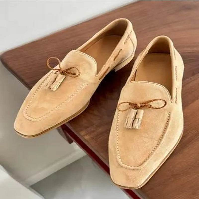 TASSEL EASE - Cow Suede Slip-On Loafers - Tassel Fringe, Casual Luxury