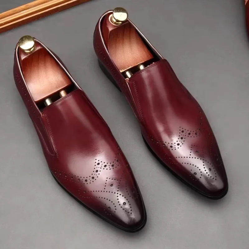 BROGUE SLIP - Men's Genuine Leather Brogue Loafers - Pointed Toe Breathable Dress Sandals