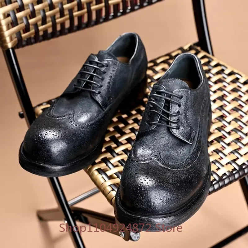 BRIT CRAFT - Handmade Genuine Leather Derby Shoes - British Style, Thick Sole
