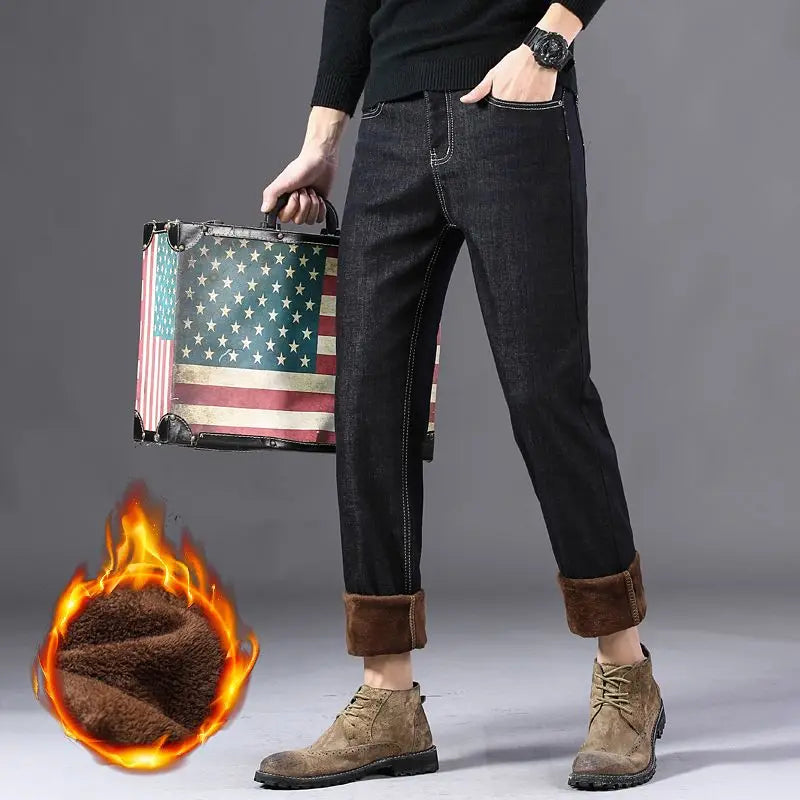 COLD DENIM - Men's Thickened Winter Jeans - Loose Straight Warm Denim Pants