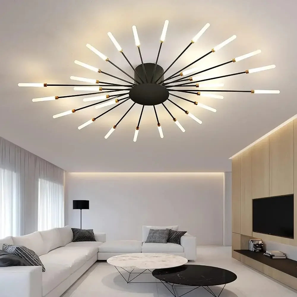 Modern LED Ceiling Chandelier – Black/Gold, 12–42 Heads, Dimmable