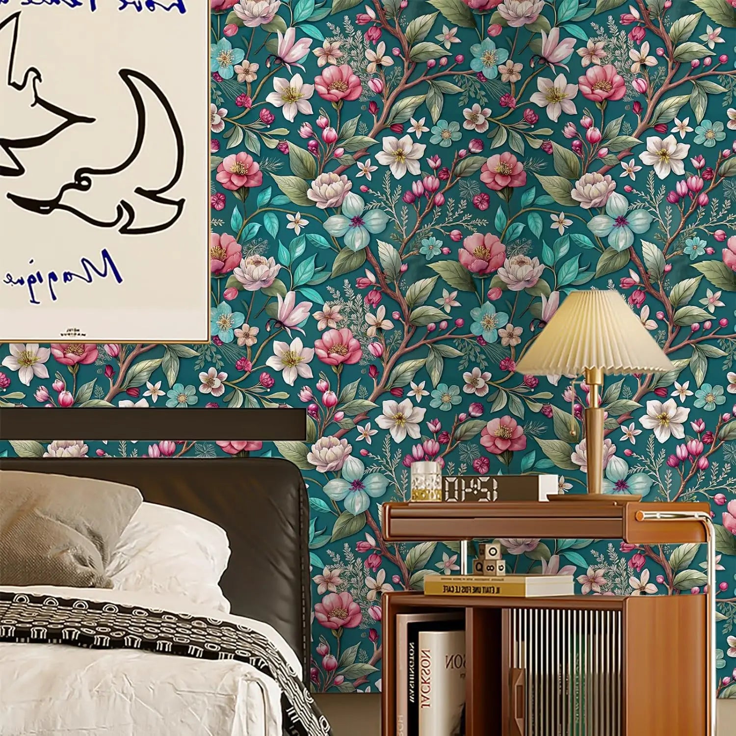 FLORAL PEEL & STICK WALLPAPER - Green Floral - Removable