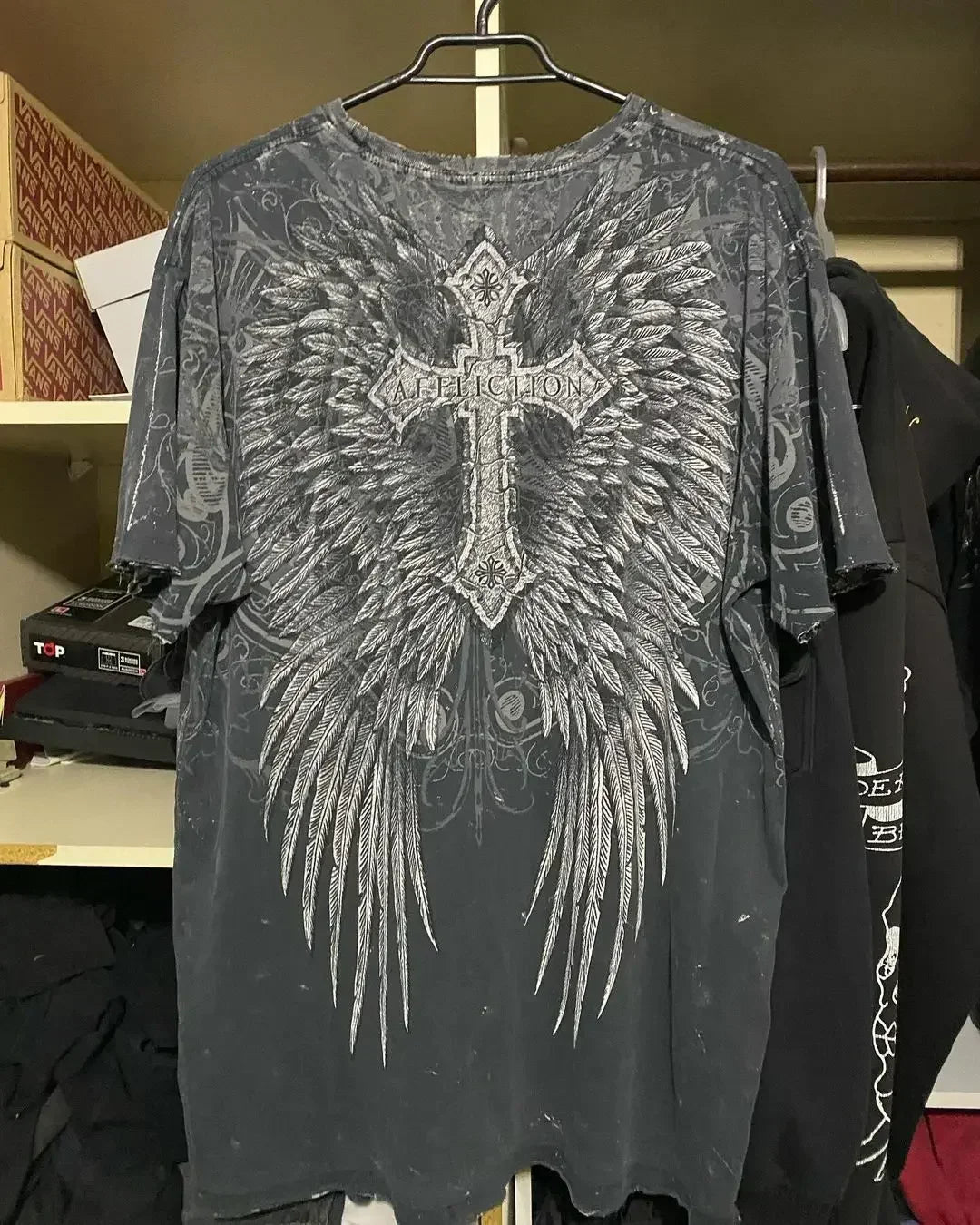 Affliction Skull Cross Long Sleeve Tee - Y2K Gothic Oversized