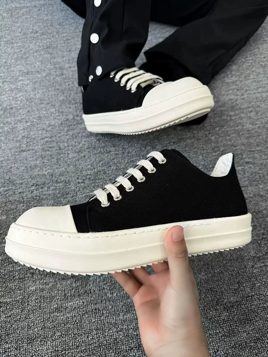 Men's High Ankle Sneakers - Jumbo Shoelace Canvas Flats Rick Owens Style