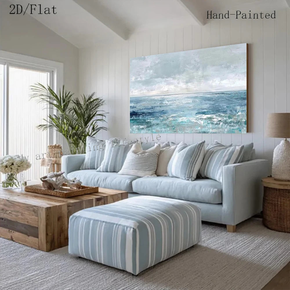 ABSTRACT SEA VIEW OIL PAINTING - Hand-Painted - Unframed Canvas