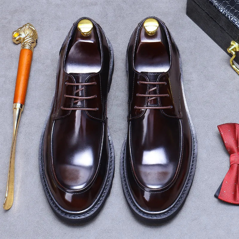 BRIGHT STEP - Polished Cowhide Derby Shoes - The Shine That Commands Respect