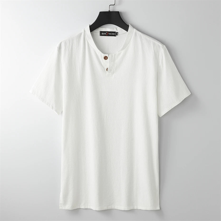 LINEN COTTON HENLEY TEE - Solid Colors, Big & Tall Sizes - Easy Summer