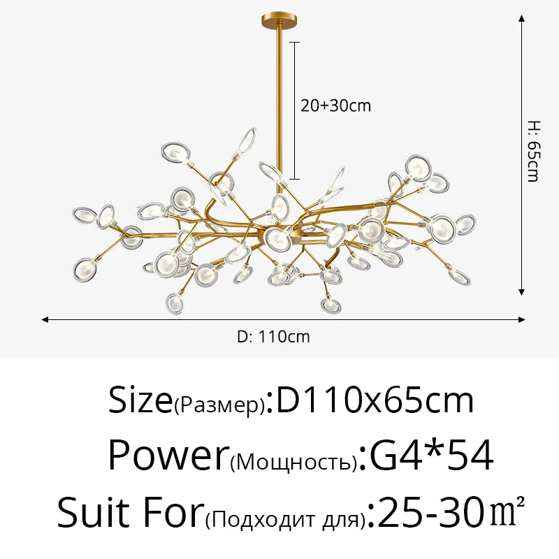 Nordic Firefly LED Chandelier – 9 to 54 Heads, Black or Gold