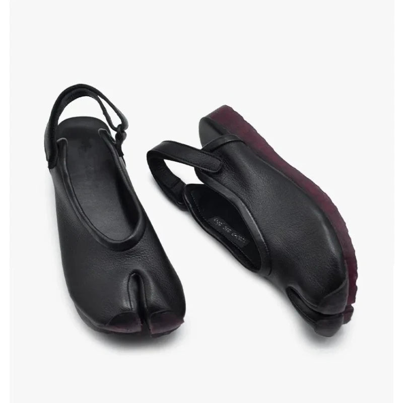 New Summer Soft Leather Split Toe Women Sandals Casual Comfortable Soft-soled Pig's Hoof Shoes Slingbacks Tabi Ballet Shoe