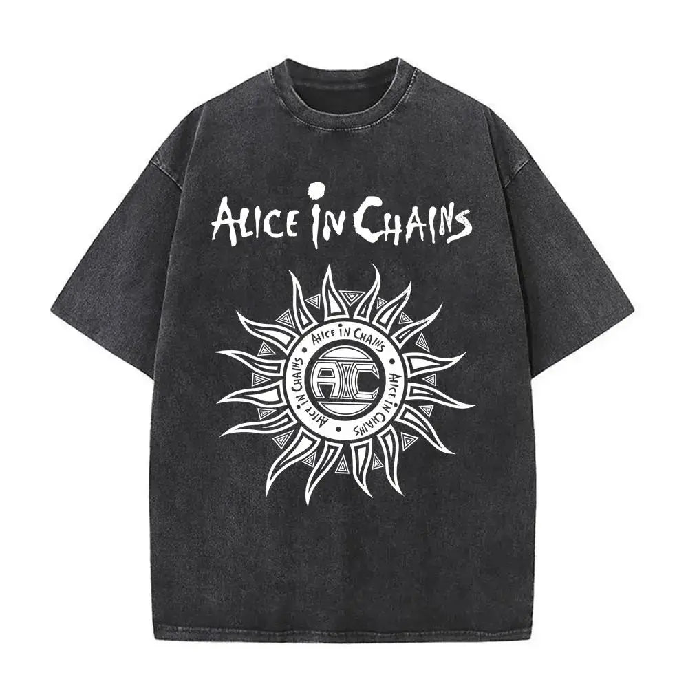 New in Top & Tees Men's T-Shirt Camisetas Rock Band Alice in Chains Dirt Washed Vintage Short Sleeved Round Neck Y2k T-shirt
