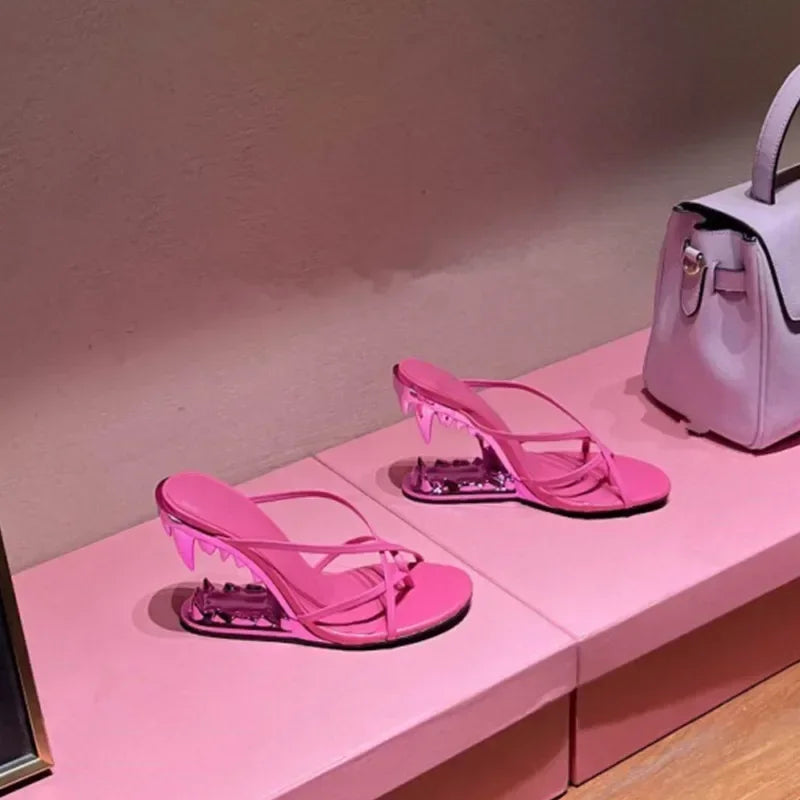 2026 Summer New Metal Tiger Teeth Single Shoes, High Heels, Fashion Show, Women's Wear, Size 44 Women's Sandals