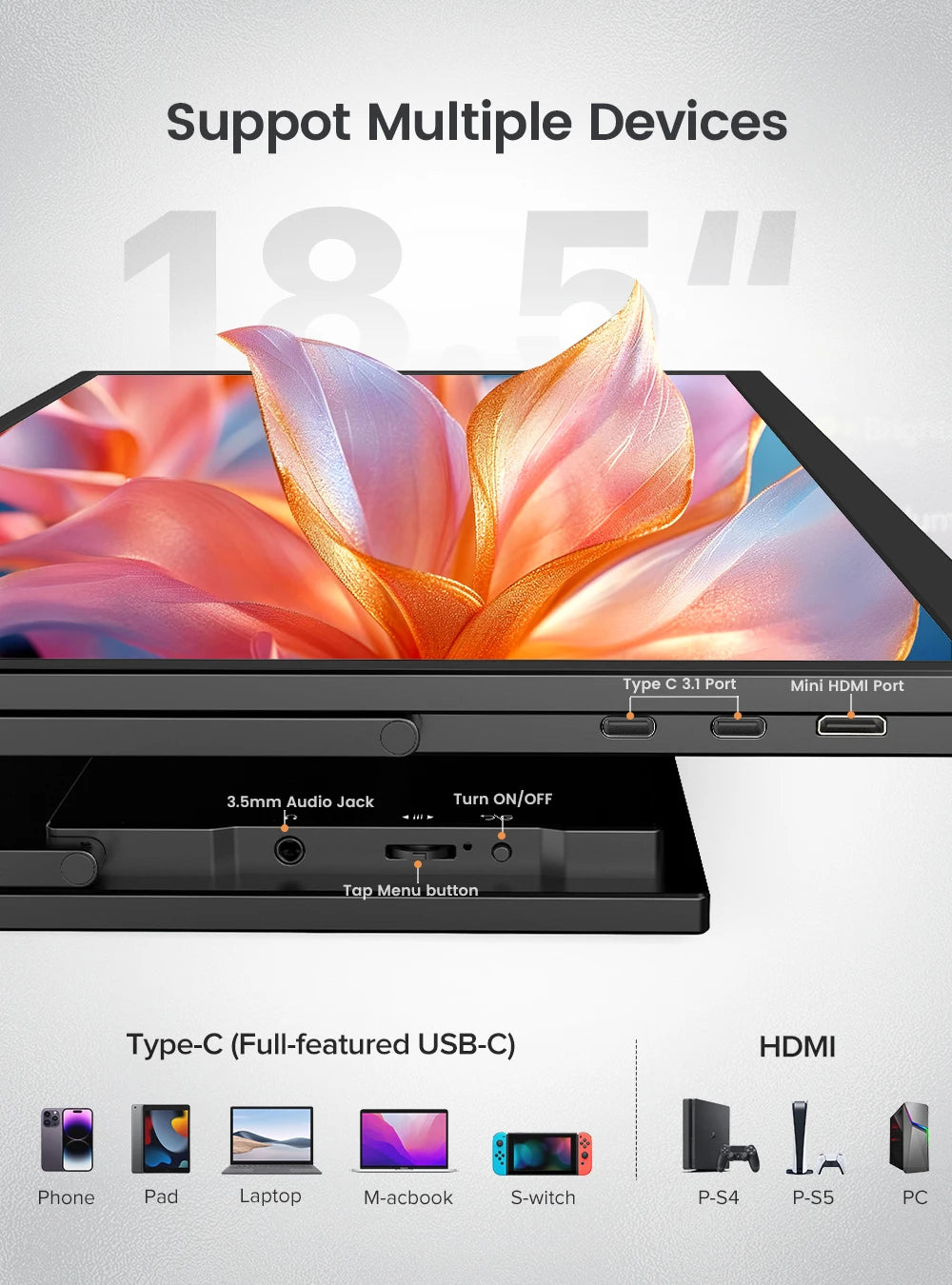 UPERFECT 18.5" Portable Monitor - FHD 1080P 120Hz Gaming Display