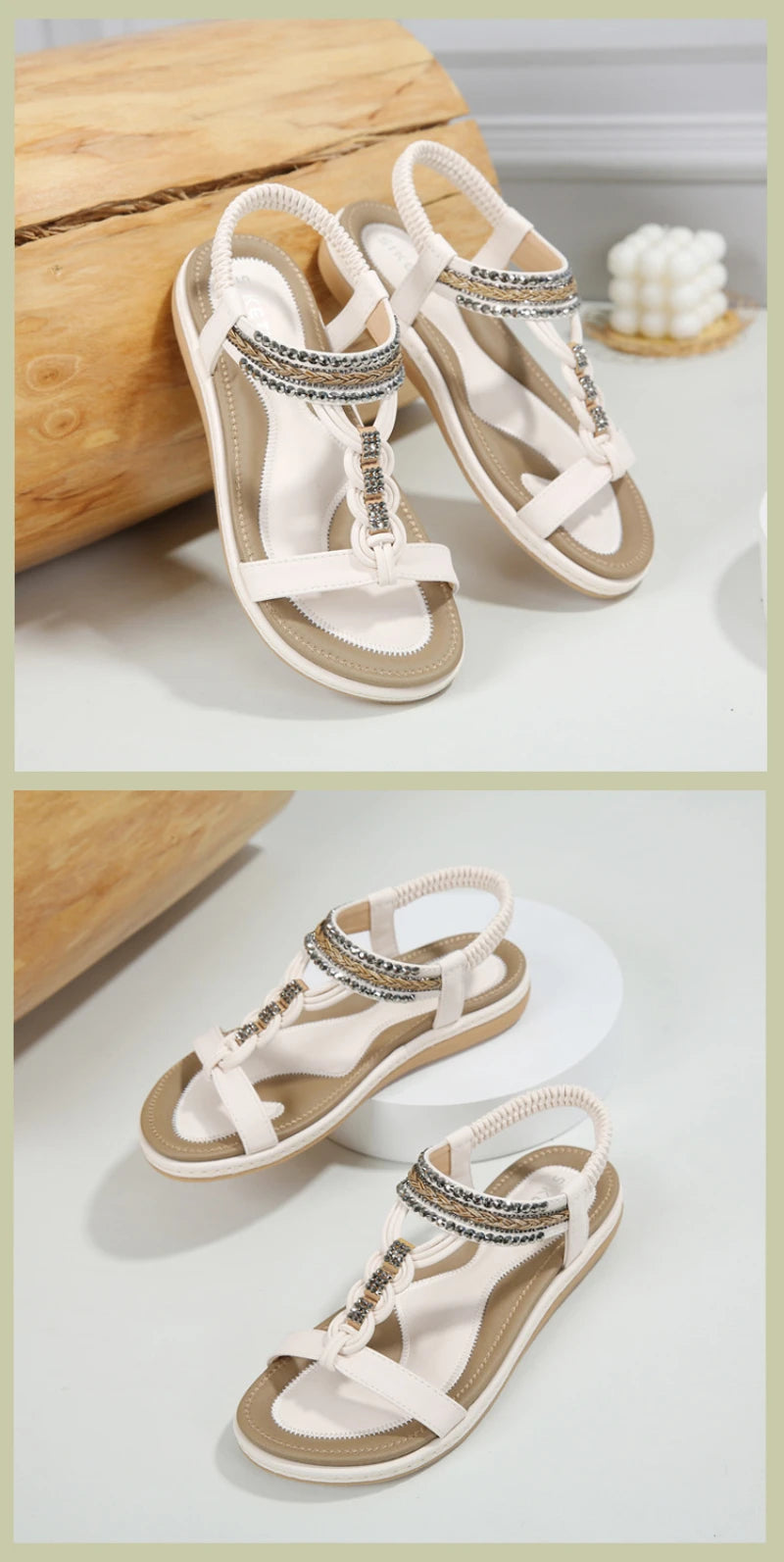 Spring And Summer 2025 New Lightweight And Comfortable Flat Sandals For Women's Elastic Straps Casual Beach Big Size Shoes