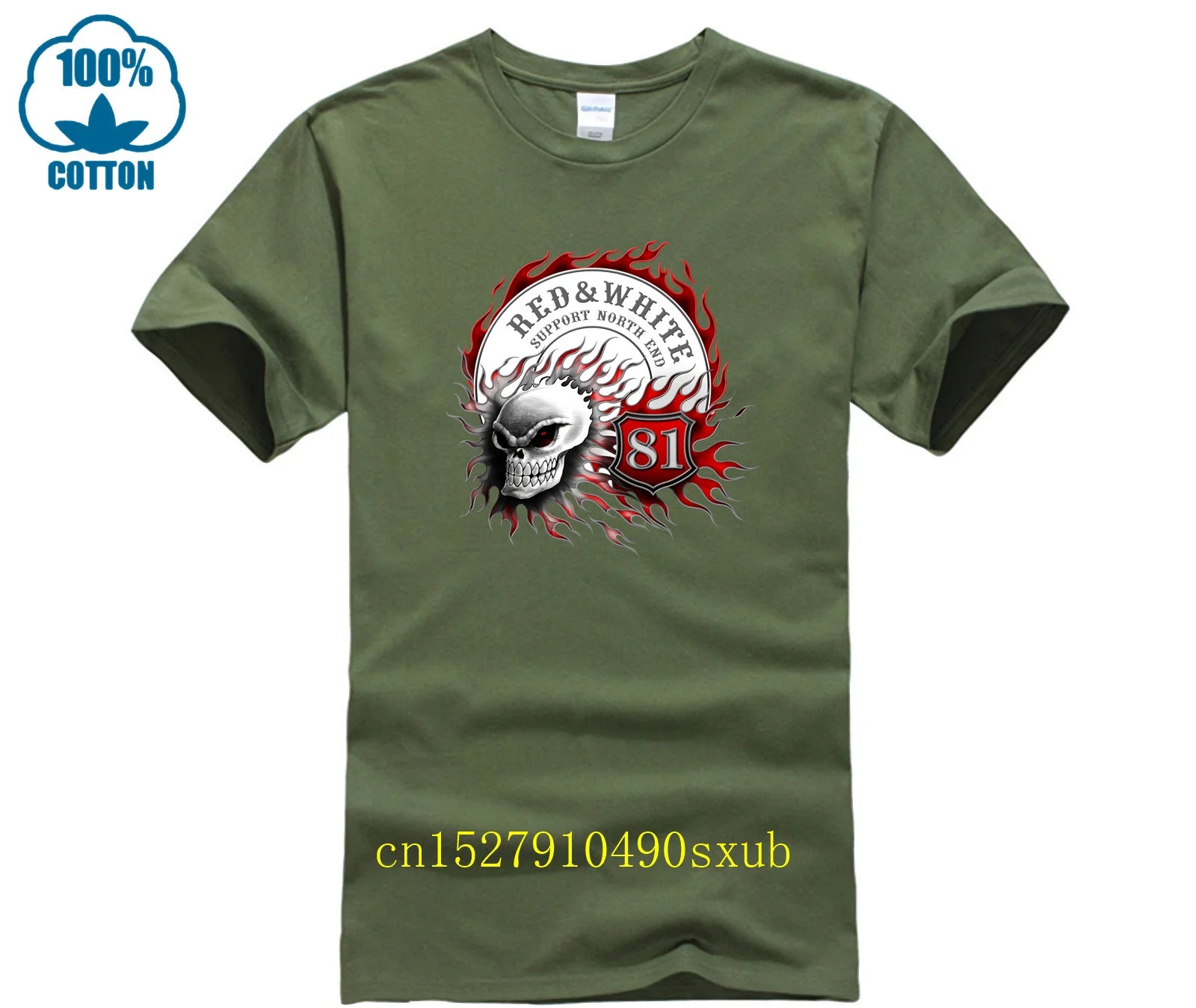 Flaming Skull 81 Biker T-Shirt Red White Support Vintage