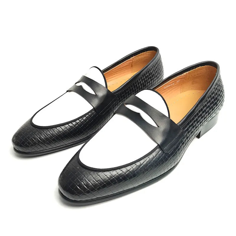 CRAFT LOAFER - Men's Handmade Genuine Leather Slip-On Loafers - Black & White Career Casual Shoes