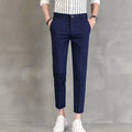 SHARP CUT - Men's Elastic Waist Cropped Suit Pants - Business Casual Straight Leg
