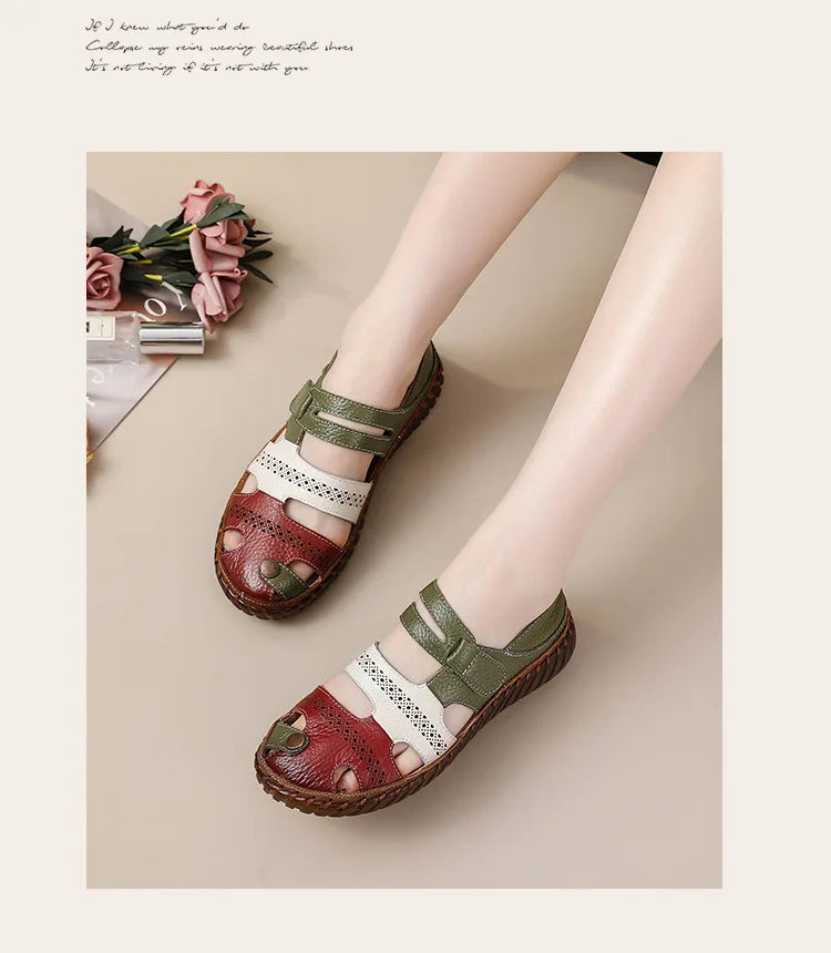 New patches gladiator sandals women's handmade bohemian shoes big size 43 woman real leather sandal ladies patchwork strap flats