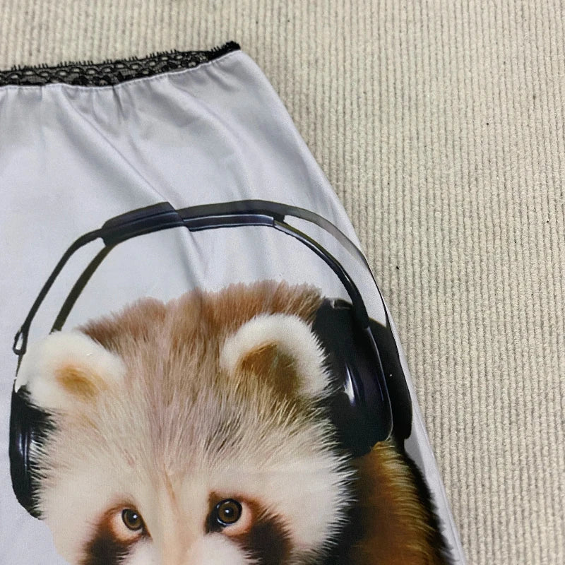 Aesthetics Lace Stitching Sexy Street Emo Girl Personality Hip Skirt 2000s Summer Panda Funny Printing Kawaii Casual Short Skirt