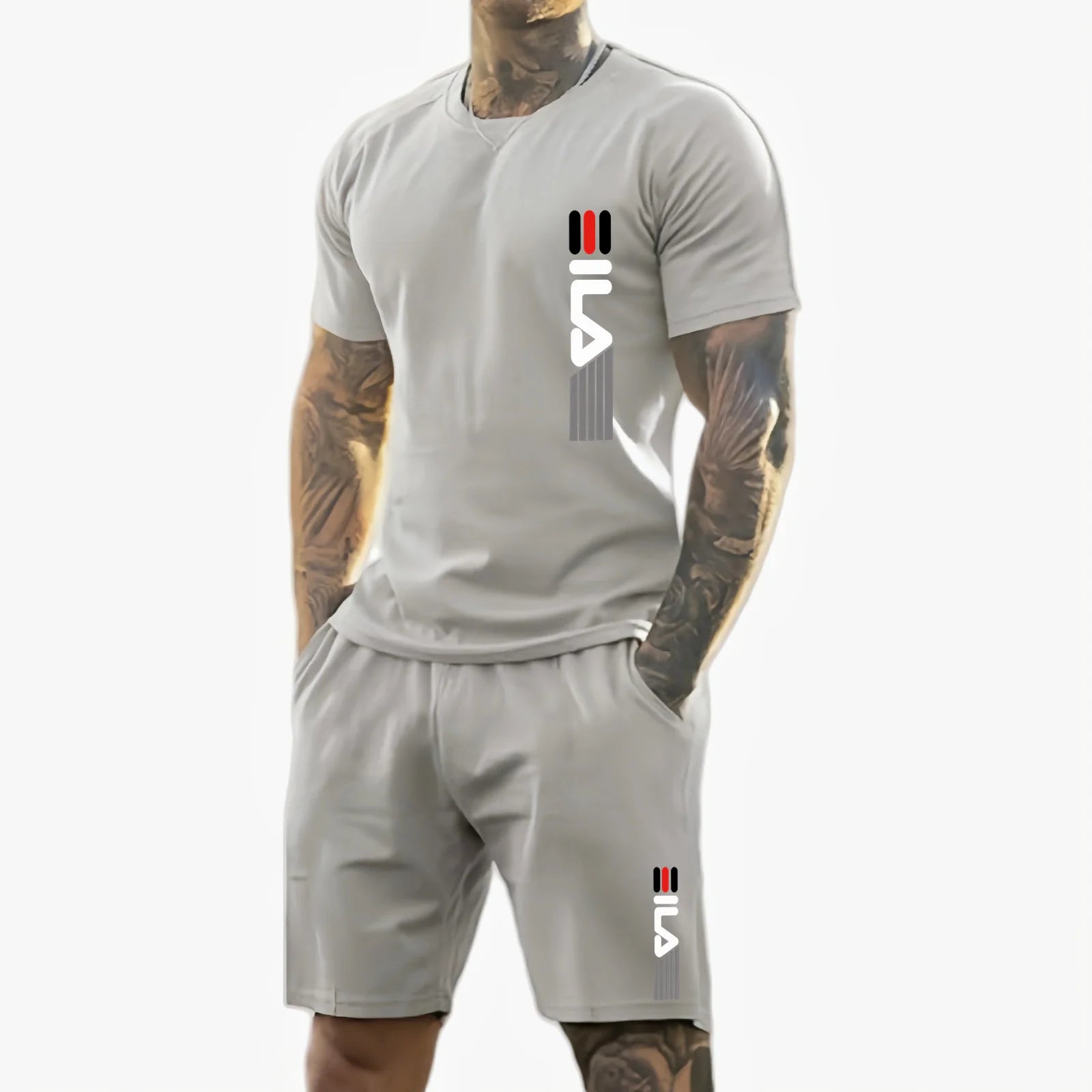 Men's 2025 Summer New Casual Sports Suit Fashion Breathable Outdoor Men's Short-Sleeved T-Shirt + Training Shorts Two-Piece Set