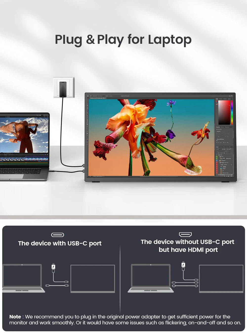 UPERFECT 18.5" Portable Monitor - FHD 1080P 120Hz Gaming Display